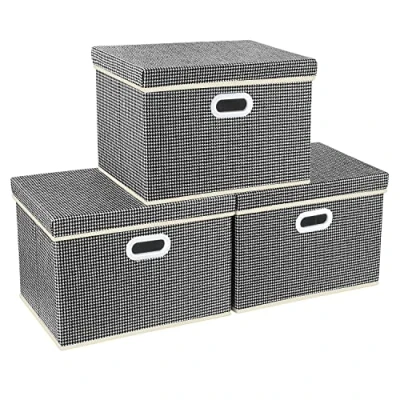Afbeelding van Opvouwbare opbergdozen met deksel, groot, voor kledingkast, kinderkamer, kist deksel het organiseren van huis en kantoor, 3 stuks, zwart