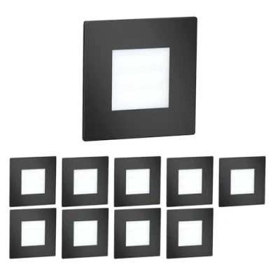 Afbeelding van ledscom.de 10 stuks LED trapverlichting / FEX inbouwwandlamp voor binnen en buiten, vierkant, zwart, 85 x mm, koud wit
