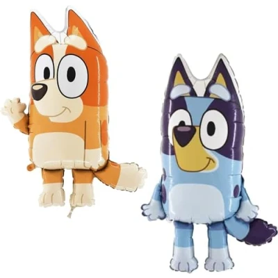 Afbeelding van Toyland® Set van 2 blauwe folieballonnen 81,3 cm 1 ballon en folieballon in de vorm een bingofiguur