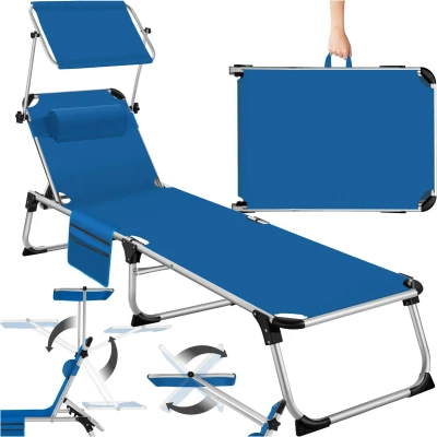 Afbeelding van tectake® ligstoel ligbed zonnebed aluminium blauw met kussen en zijvak