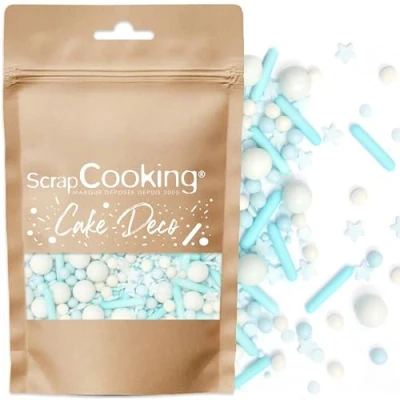 Afbeelding van ScrapCooking Zoete decoraties Rods Blauw 70 g Sprinkles gebak turquoise, hemelsblauw en eetbaar wit suikerparels dessertdecoratie taarten koekjes cupcakes verjaardag 7448