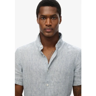 Afbeelding van Superdry Overhemd Vacation Linen S Shirt M4010937a Navy Ticking Mannen Maat M