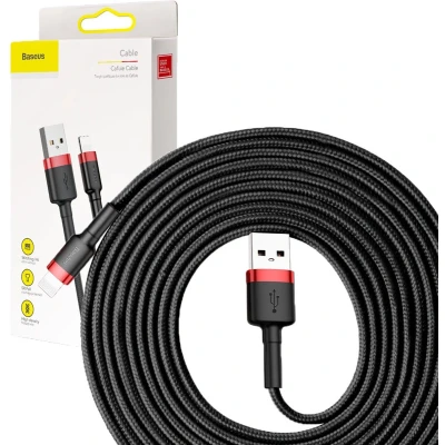 Afbeelding van BASEUS KABEL USB / LIGHTNING QC3.0 2A 3M ZWART ROOD