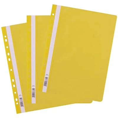Afbeelding van D.RECT 25 stuks A4 mappen met kunststof perforatie transparante voorkant, map van PP folie, geperforeerd, Europese perforatie, geel