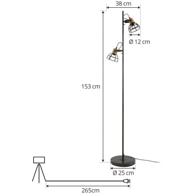Afbeelding van Lindby vloerlamp 2lichts Staal, ijzer, hout H: 153 cm E14 zwart, licht