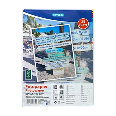 Image de Stylex 40832 Lot de 25 feuilles papier photo brillant à séchage rapide Blanc Format A4 180 g/m²