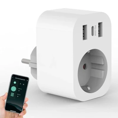 Afbeelding van ANTELA WLAN stopcontact, 16 A, 3680 W, met 1 2 USB A en C (PD20W, snel opladen), meting van het stroomverbruik, uren, compatibel Alexa Google Home, wifi 2,4 GHz