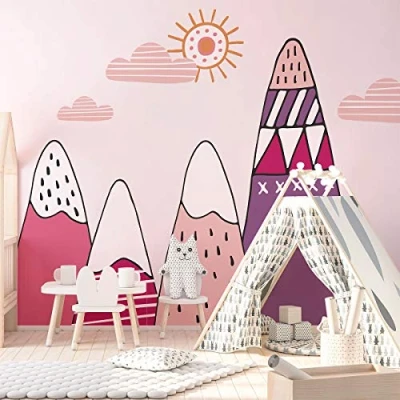 Afbeelding van Muurstickers Kinderen Decoratie Babykamer Muurtattoo Scandinavische Enorme Bergen Scandinavië Bianka H145 x 220 cm