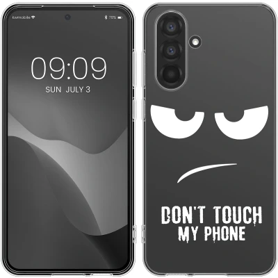 Afbeelding van kwmobile telefoonhoesje geschikt voor Samsung Galaxy A56 5G Hoesje smartphone in wit / transparant Don&#039;t Touch My Phone design