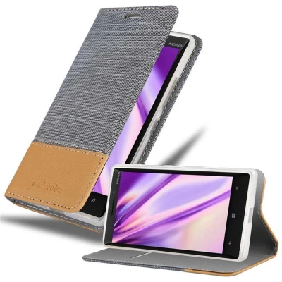 Afbeelding van Cadorabo Hoesje geschikt voor Nokia Lumia 929 / 930 in LICHTGRIJS BRUIN Beschermhoes met magnetische sluiting, standfunctie en kaartvakje Book Case Cover Etui