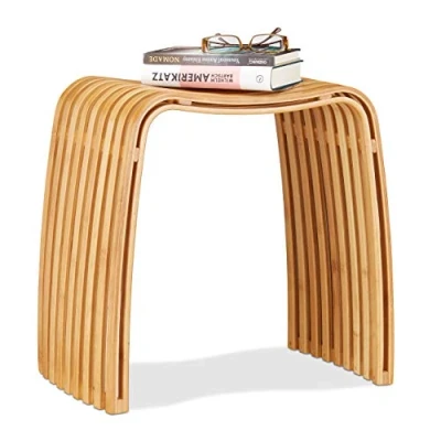Afbeelding van Relaxdays kruk van bamboe, elegante houten in Scandinavisch design, garderobekruk, natuur, 31 x 45 46 cm