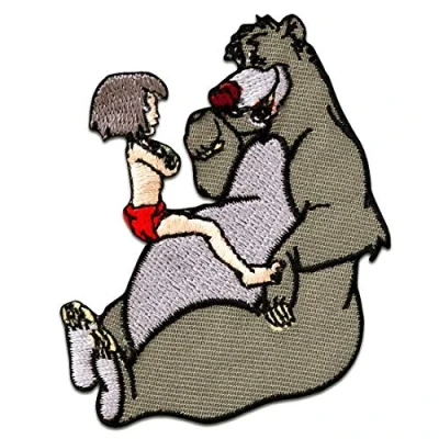 Afbeelding van Patch The Jungle Book Mowgli + Baloo Disney Comic Kids grijs 6 x 7 cm geborduurde patches om op te strijken