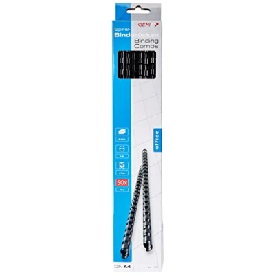 Afbeelding van Genie 11181 50 stuks kunststof binders (A4, 30 cm, 6 mm, 25 vellen, geschikt voor alle spiraalbindingen) zwart