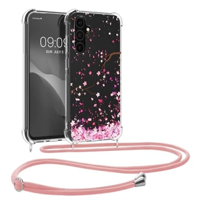 Afbeelding van kwmobile telefoonhoesje geschikt voor Samsung Galaxy A15 5G Hoesje met telefoonkoord Back cover smartphone Case in poederroze / donkerbruin transparant