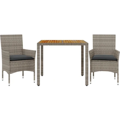 Afbeelding van vidaXL 3 delige Tuinset met kussens poly rattan en acaciahout grijs