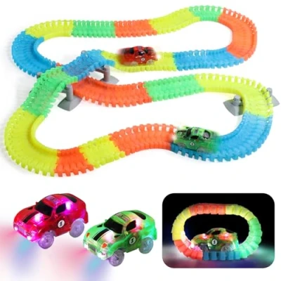 Afbeelding van Race Car Track Super Set voor Kids Pasen Geschenken Glow Magnetische Auto&#039;s Racing Tracks 240 Stuk 5 Accessoires Elektrische Licht Up Flexibele Twister Speelgoed Peuter Jongens en Meisjes 3 4 6 jaar oud
