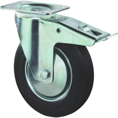 Afbeelding van Orbis zwenkwiel met dubbele vastzetter massief rubberen band stalen velg DxB 100x30 mm draagvermogen 70 kg 341566