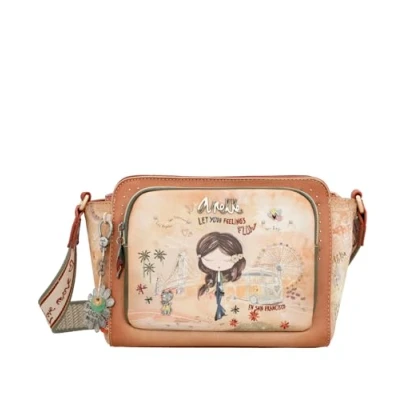 Afbeelding van Anekke Schoudertas Peace &amp; Love Rectangular Crossbody Bag Camel Veelkleurig