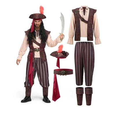 Afbeelding van Spooktacular Creations Caribisch piratenkostuum voor heren, zeekapitein inbreker kostuum Halloween, kostuumfeest