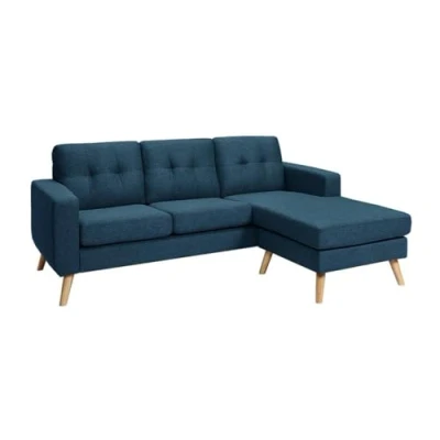 Afbeelding van Omkeerbare hoekbank BARTHOLOME van stof Donkerblauw L 198 cm x H 85 D 160