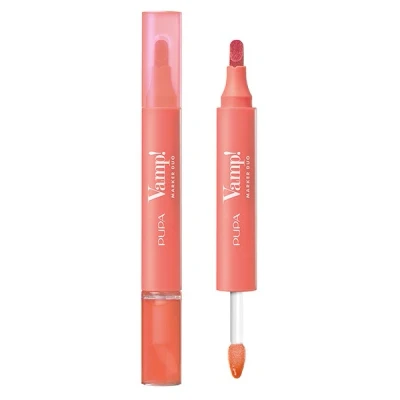 Afbeelding van Pupa Rouge à Lèvres + Gloss Vamp! Marker Duo, avec acide hyaluronique 3 en 1 Définit, couleur et rempli, Contouring Disponible 9 variantes de (008 Orange Sorbet)
