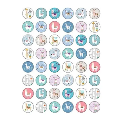 Afbeelding van 48 ronde taartdecoraties van eetpapier met lama motief