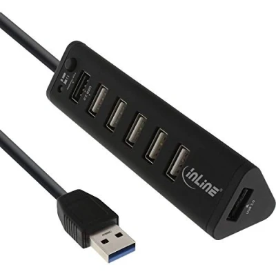 Afbeelding van InLine Smart USB hub met 7 poorten USB2.0/USB3.0 busgevoed / zwart 0,50 meter
