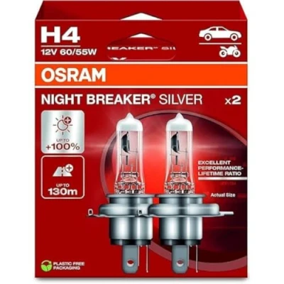 Afbeelding van OSRAM 4062172387453 Halogeenlamp Night Breaker Silver H4 60/55 W 12 V