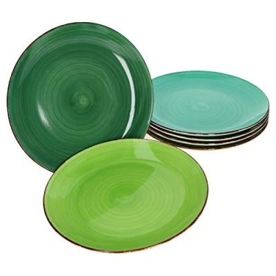 Afbeelding van MamboCat Green Set van 6 platte borden aardewerk, groen, robuust, voor personen, met moderne swirl decoratie in leuke tinten