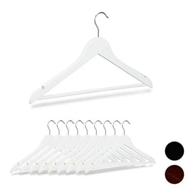 Afbeelding van Relaxdays kledinghangers hout set van 10 broeklat kleerhangers draaibare haken wit
