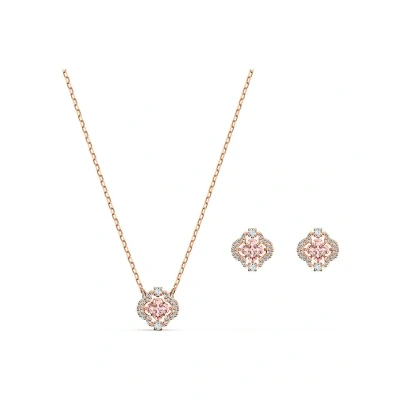 Afbeelding van Swarovski dames Sparkling DC set van ketting en oorstekers met kristal in de kleur Roségoud