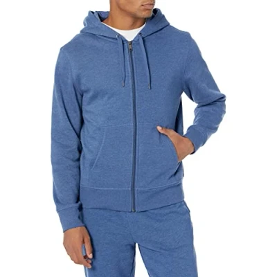 Image de Amazon Essentials Sweat shirt à capuche en polaire avec fermeture éclair intégrale (grandes tailles disponibles) Men&#039;s, Bleu Chiné, S