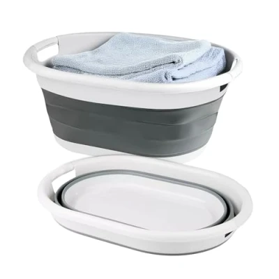 Afbeelding van Compacte opvouwbare wasmand, 22 l, ovale wasmand van kunststof en siliconen, nette opbergdoos om ruimte te besparen