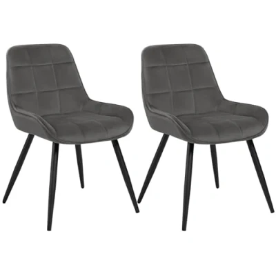 Afbeelding van WOLTU Set van 2 eetkamerstoelen, ontspannende fluwelen stoelen, ergonomische Scandinavische stoelen met rugleuning voor woonkamer, keuken, slaapkamer, donkergrijs, BH331dgr
