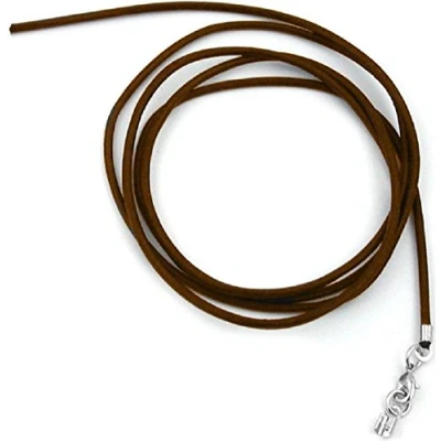 Afbeelding van Unbespielt Bruine leren ketting voor hanger heren, dames of kinderen, karabijnsluiting, zilverkleurig, lengte 1 m (kan worden ingekort). Breedte: 2 mm, Leer, Zonder steen, steen
