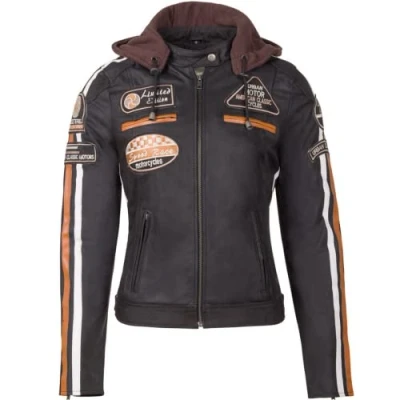 Afbeelding van Urban Leather Uniseks leren bikerjack 58 damesjas, bruin, 3XL EU
