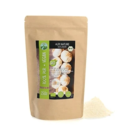Afbeelding van biologische gemalen knoflook (250 g), biologisch knoflookpoeder, uit gecertificeerde teelt, knoflookpoeder getest in het laboratorium, 100% zuiver en natuurlijk
