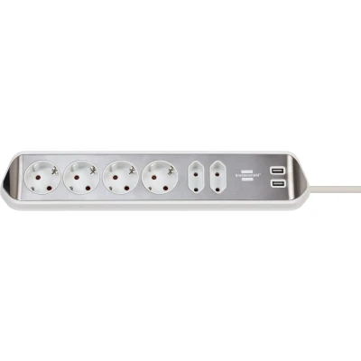 Afbeelding van Stekkerdoos Brennenstuhl bureau Estilo 6 voudig incl. 2 USB 200cm wit zilver