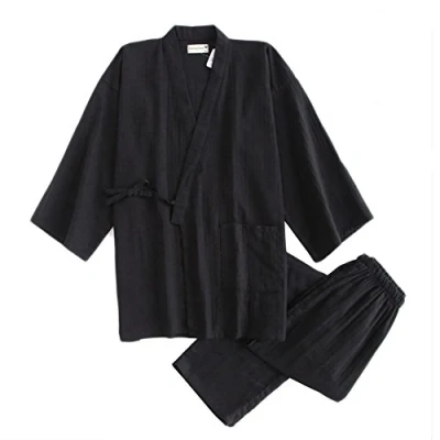 Afbeelding van Jinbei Heren Japanse Yukata kimono Huisjas Pyjama Kamerjas, Black01, Large