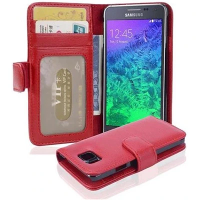 Afbeelding van Cadorabo Hoesje geschikt voor Samsung Galaxy ALPHA in INFERNO ROOD Beschermhoes met magnetische sluiting en 3 kaartsleuven Book Case Cover Etui