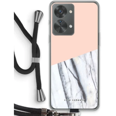 Afbeelding van Case Company® hoesje met Koord geschikt voor OnePlus Nord 2T A touch of peach Telefoonhoesje Zwart Bescherming aan alle Kanten en Over de Schermrand