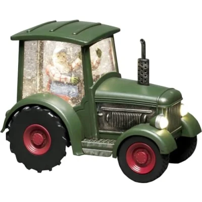 Afbeelding van Konstsmide Sweden ® 4385 900 Kerstdecoratie LED verlichte watergevulde Tractor met Kerstman sfeervol sneeuweffect 24x17 cm op 3x AA batterij 5u timer of permanent aan voor binnen