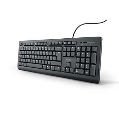 Image de Trust Taro Clavier Filaire AZERTY Français, Résistant aux Éclaboussures, Silencieux, Câble USB de 1.8 m, Touches Plates, PC, Portable, Ordinateur, Windows, Mac OS Noir