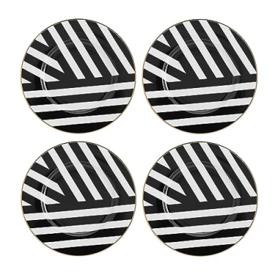 Afbeelding van Mikasa Luxe Deco Chinees Bijzetbord 21cm Set 4 Stuks Geometrisch Zwart/Wit