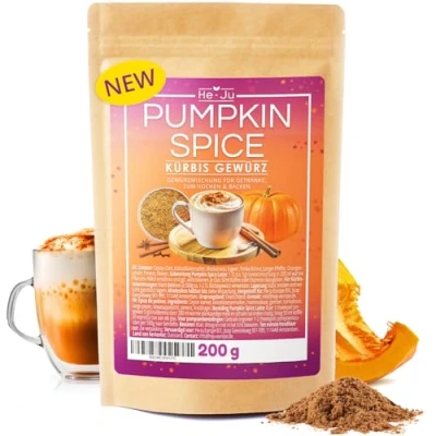 Afbeelding van He Ju Pumpkin Spice Latte Macchiato 1 x 200 g, pompoenkruiden voor pompoenpuree en pompoentaart, natuurlijk, veganistisch glutenvrij