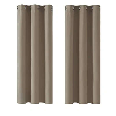 Afbeelding van Deconovo Thermo verduisterende gordijnen, modern design met oogjes, voor slaapkamer, jongens, 107 x 138 cm (breedte hoogte), taupe, 2 stuks