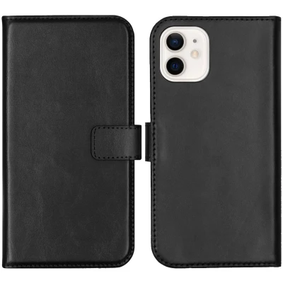 Afbeelding van Selencia Hoesje Geschikt voor iPhone 12 Mini Met Pasjeshouder Echt Lederen Bookcase Zwart