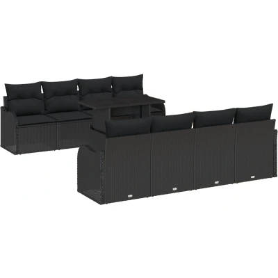 Afbeelding van vidaXL 9 delige tuinbankset met kussens in zwart poly rattan