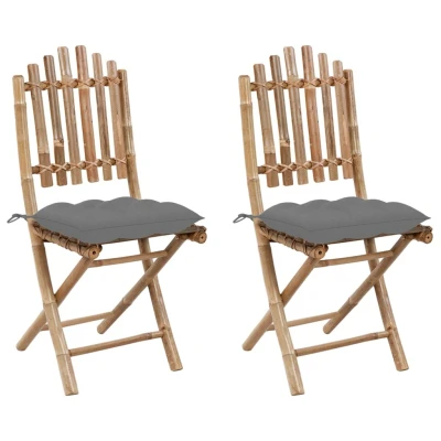 Afbeelding van Tuinstoelen 2 st inklapbaar met kussens bamboe