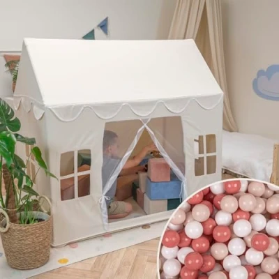 Afbeelding van KiddyMoon Speelhuis voor kinderen met 400 ballen, opvouwbare katoenen tent, eenvoudig te monteren, binnen en buiten, bevordert creatief spelen